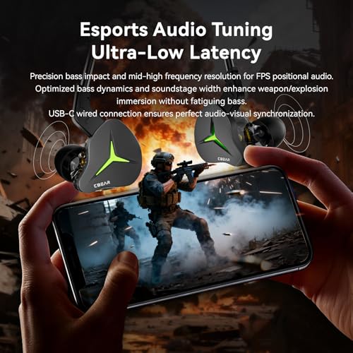 KBEAR Venus USB C Wired Headphones, Sleek LED Lighting Gaming Earbuds USB-C Wired Earbuds, HIFI IEMs for Gaming with Volume Control/10mm Dynamic Driver/Noise Isolating for Phone Laptop iPad (with Mic)