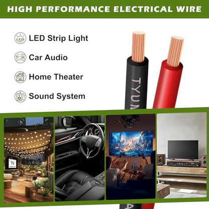 TYUMEN 12 Gauge Red Black Wire 50FT, 12/2 AWG Electrical Wire 12V/24V DC Cable, 12AWG 2 Conductor Flexible Copper Claded Aluminum Extension Cord for LED Ribbon Lamp Tape Lighting, in-Home, Autos Use - size: 50 Feet, style: 12/2 Gauge
