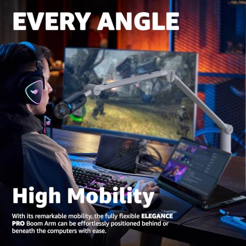 IXTECH Microphone Boom Arm with Desk Mount, 360° Rotatable, Adjustable and Foldable Scissor Mounting for Podcast, Video Gaming, Radio and Studio Audio, Sturdy and Universal. - color: MATTE SILVER