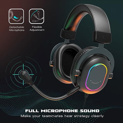 FIFINE PC Microphone USB Headset, Gaming Streaming Bundle for Laptop, Desktop, PS4, PS5, Condenser Mic with RGB Control, Headphone Jack, Headset with 7.1 Surround Sound (A8+H6)