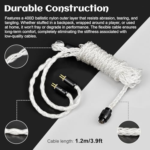 IEM Cable Compatible with Linsoul 7Hz x Crinacle Zero:2, Salnotes Zero, Kiwi Ears Orchestra Lite, Cadenza, Quartet, Astral, Hype4, Supermix4, Kiwi Ears Terras IEM Cable with 2.5mm/3.5mm/4.4mm Plug