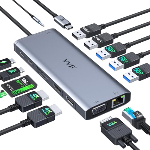 USB C Docking Station Dual Monitor HDMI for Dell HP Lenovo Laptop,14 in 1 Docking Station to 2 HDMI Port 4K+VGA USB Type C Hub Multiport Adapter Dongle Dock,USB C to Ethernet+5 USB+SD/TF+100W PD+Audio | Docking Station 14 in 1 USB C Hub to 2 HDMI Port 4K+