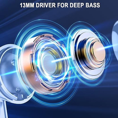 Wireless Earbuds, Bluetooth Headphones 5.4, HiFi Stereo, In-Ear Earbuds | 6D Bass Stereo, 4 ENC Noise Cancelling Mics, 40H Playtime Sport Earbuds, Charging Case, IP7 Waterproof Earphones, LED Display - color: azure
