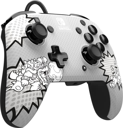 PDP REMATCH Enhanced Wired Power Nintendo Switch Pro Controller, Officially Licensed Switch Lite/OLED Compatible Gamepad, Customizable Programmable Buttons, Black & White (Bowser Luigi Mario Comic) - color: Mario Comic