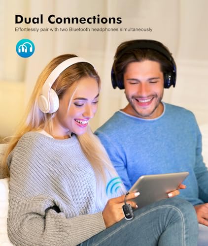 Bluetooth Transmitter Receiver, Wireless Bluetooth 5.3 Adapter | Dual Pairs for AirPods, All Headphones, Use with 3.5mm Aux Audio Jack on Airplane, Home/Car Stereo, Gym, iPad/Tablets