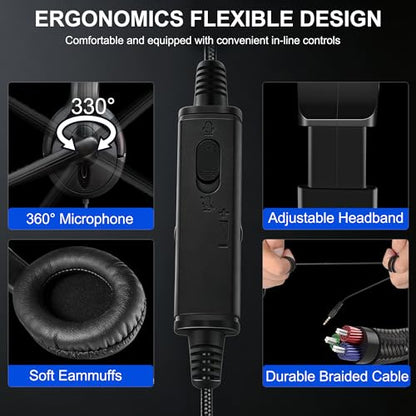 Wired Gaming Headset with Mic for Xbox/PS5/PS4/Switch/PC/Laptop/Tablet/Phone, Over-Ear Headphones with USB-A/C & 3.5mm Jacks/330° Rotating Microphone/In-line Control for Home Office Business Work - style: Double Ear - Vertical Mic