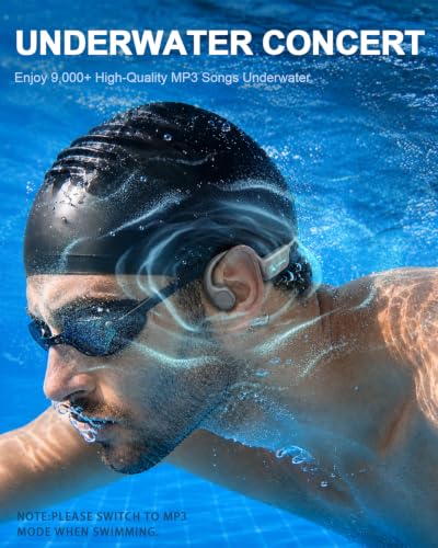 Swimming Headphones Bone Conduction Bluetooth 6.0 IPX8 Waterproof 32G MP3 | Open-ear comfort,clear audio in water,phone-free playlists,secure fit with caps and goggles,stable above-water pairing - color: Black