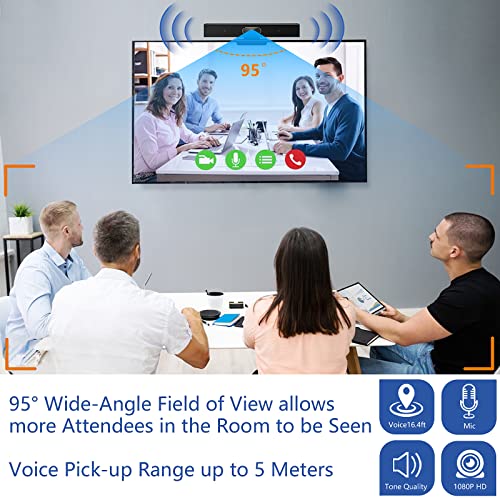 Conference Room Camera, 3-in-1, 1080p Full HD Webcam with Microphone and Speaker, USB Plug and Play, Wide Angle Video Conference Camera for Desktop, Laptop, Mac, PC (Black)