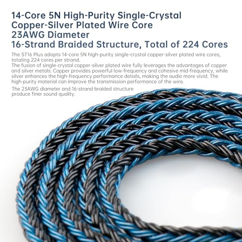 keephifi 6ft IEM Cable 2 Pin 4.4mm, KBEAR ST16-Plus 2m Upgrade 16-Strand Headphone Extension Cable, Silver-Plated Earbuds Wire for Truthear Hexa/Zero, Simgot EW100P, Moondrop blessing2 - color: BlackBlue, style: 4.4 2PIN