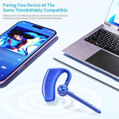 Bluetooth Headset Wireless Earpiece Single Ear Headset with Microphone | 180H Playtime 1000mAh Charging Case Wireless Charging LED Display Handsfree for iPhone Android PC Computer Trucker Drivers - color: Blue