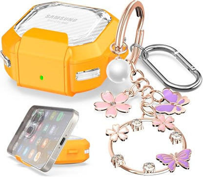 Secure Lock Clear Case Design for Galaxy Buds FE (2023)/ Galaxy Buds2 Pro Case (2022)/Galaxy Buds Pro (2021)/Galaxy Buds 2 (2021)/Galaxy Buds Live (2020) Carbon Fiber Yellow
