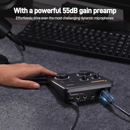 MAONO USB Audio Interface for PC & XLR Dynamic Microphone: Interface with XLR Input 24-bit/192kHz Routing Software Loopback for Recording Music, Guitar, Podcast, Streaming