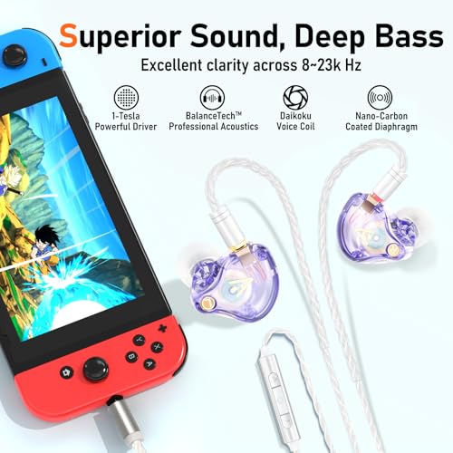 Audiovance Vibes 202M HiFi Wired Earbuds in-Ear Monitor Headphones with Mic - color: A-Light Purple