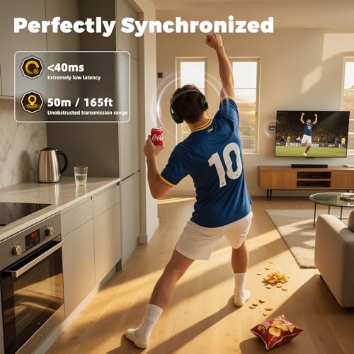 Holdsound BKM400 Wireless Headphones for TV Watching with USB Transmitter | Bluetooth TV Headphones Wireless, Strong Compatibility, Up to 165 ft, No Delay and High Volume Output, 40 Hours Battery Life