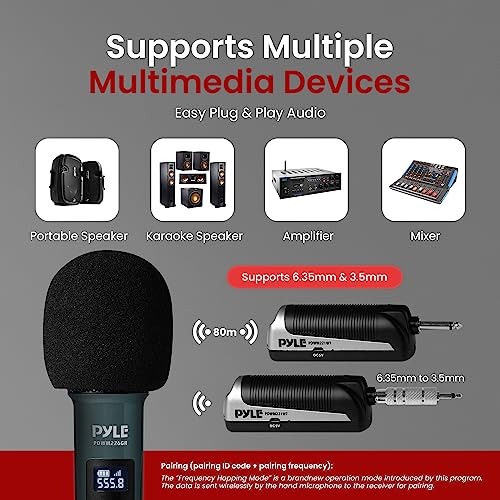 Pyle Portable UHF Band Receiver System, 4 Channel Wireless Microphone System Independent Channel Controls, RF Signal LCD Indicator, Digital Audio Microphone Set with 4 Handheld Microphones - style: 4UHF-GREEN