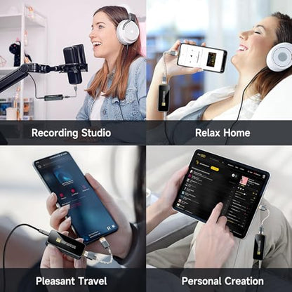 HA03 USB C to Aux Headphone Amp DAC Dongle Dual CS43131 and CB5100 Chips, DAC Hi-Res Amplifier with 4.4MM and 3.5MM Dual Headphones Outputs Portable Balanced DAC for Smart/Laptop/PC/Music Players