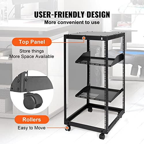 VEVOR 20U Open Frame Server Rack, 23''-40'' Adjustable Depth, Free Standing or Wall Mount Network Server Rack, 4 Post AV Rack with Casters, Holds All Your Networking IT Equipment AV Gear Router Modem - size: 20U