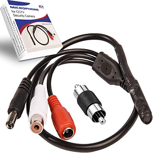 CCTV Microphone with Preamp RCA Audio Out 12V DC — Adjustable Gain — for DVR/NVR & IP Cameras (1 Pack) - size: 1Pack