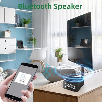 IHAO 7in1 Multifunctional Digital Alarm Clock with 15W Fast Wireless Charger Bluetooth Speaker LED Display Clock FM Radio TF Card, AUX Input, USB Port Dual Alarm for Bedroom and Office-BT510 White - color: 5in1 Wireless Charger Alarm Clock Bt510 White