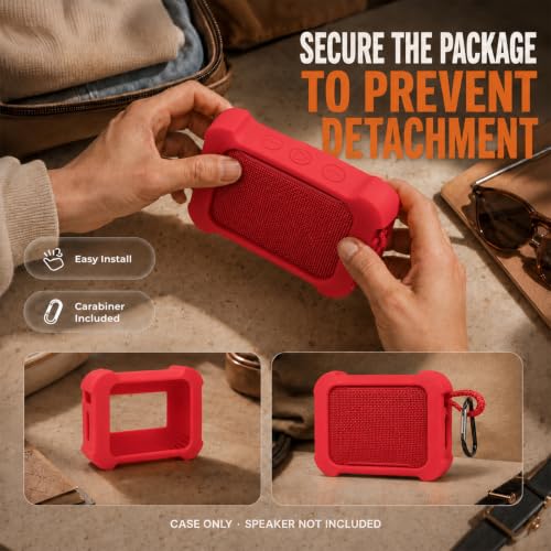 COMECASE Silicone Case for JBL Go 5 with Metal Carabiner, Red, Case Only | Thickened Edges, Inner Cushioning Ribs, Easy Button Access, Uncovered Grille and Edge Light, for Travel and Outdoor Use - color: Red