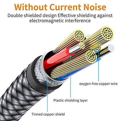 2 Pack Aux Cable, 6.6ft/2M TRS Auxiliary Cables 90 Degree Right 3.5mm Nylon Braided 1/8 AUX Cord for Car Compatible with Stereos, Speaker, iPod iPad Smartphone, Headphones Sony,Echo Dot,Beats- Grey - size: 6.6 Feet