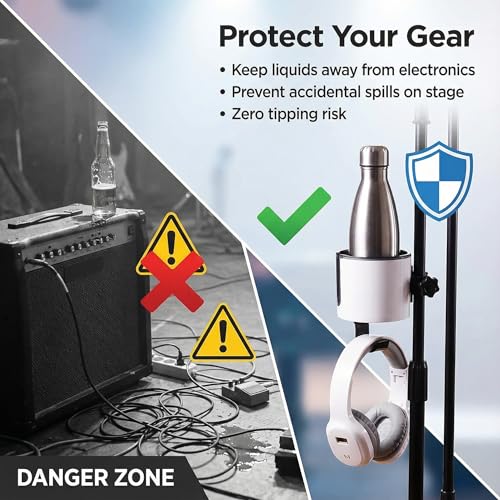 2-in-1 Mic Stand Cup Holder with Headphone Hanger for Studio Musicians