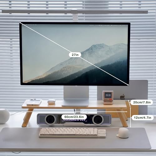 Bamboo Monitor Stand Riser with Cable Routing Slot and Storage