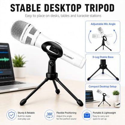 YS-36D Dynamic Microphone - Premium Vocal Microphone, cardioid directional wired microphone, with 14 foot XLR to 1/4 inch audio cable, desktop tripod, extension rod, microphone storage bag (White) - color: White