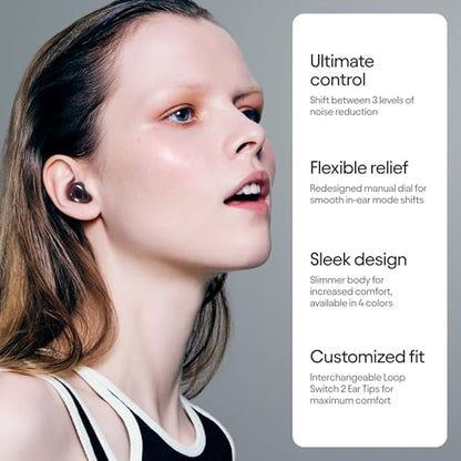 Loop Switch 2 Adjustable Ear Plugs - 3 Modes for Ultimate Control | 20-26dB SNR noise reduction. Flexible fit. For focus, travel, socializing, festivals & more - color: Black
