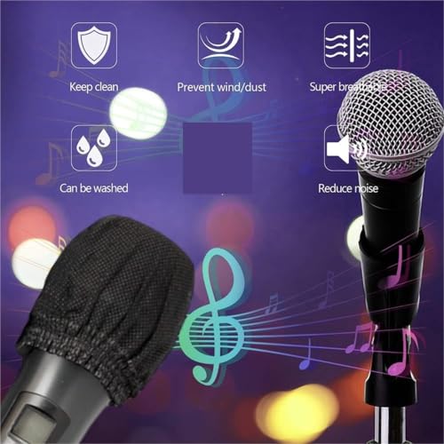 600 Pcs Disposable Microphone Covers Windscreen for Karaoke Handheld Mic | Non-woven fabric, 8.5cm diameter, black, protective caps for hygiene and sound clarity.
