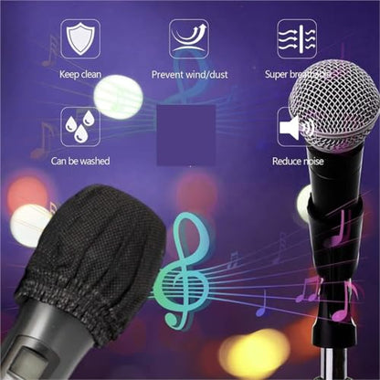 600 Pcs Disposable Microphone Covers Windscreen for Karaoke Handheld Mic | Non-woven fabric, 8.5cm diameter, black, protective caps for hygiene and sound clarity.