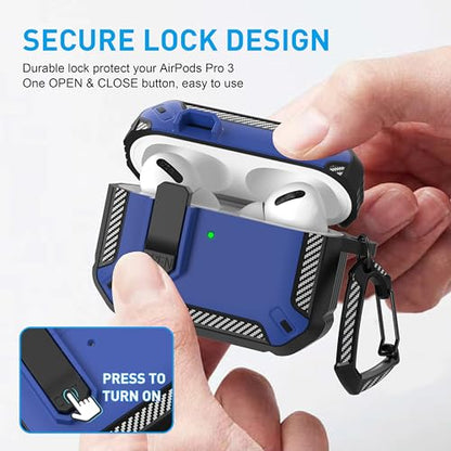 for AirPods Pro 3 Case with Magnetic Lock, Magsafe Compatible, Blue Carbon - color: Blue, size: AirPods Pro 3 Case 2025