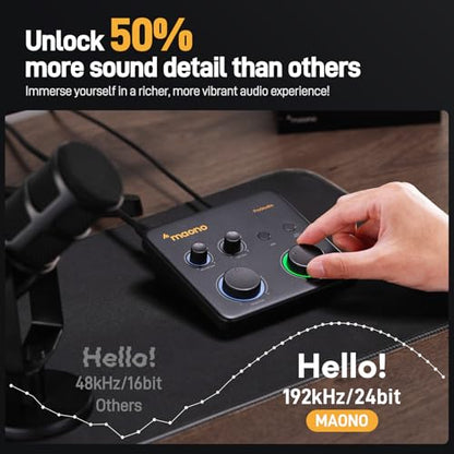 MAONO PS22 Lite USB Audio Interface for PC for Guitar & Vocals Streaming | Low-noise preamp, 24-bit/192kHz, loopback, ASIO driver, routing software, for home studio, DAW recording, OBS, creators