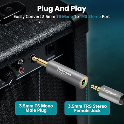 3.5mm 1/8Inch Stereo to Mono Audio Adapter 2Pack,1/8" TRS Stereo (Female) Jack to Mono (Male) Plug Headphone Accessories Converter Connector Gold-Plated Plugs & (Aluminum Shell) for Headphone, Radio - style: 2 Pack