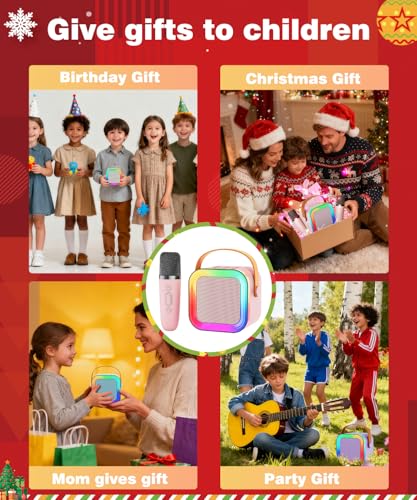 Mini Kids Karaoke Machine Ages 3-12, Wireless Mics Bluetooth Speaker, Pink | LED Party Lights, Voice Changer, Duets, BT 5.3, Rechargeable Portable, Birthday Christmas Toys & Gifts for Boys & Girls - color: Pink - 1 Mic