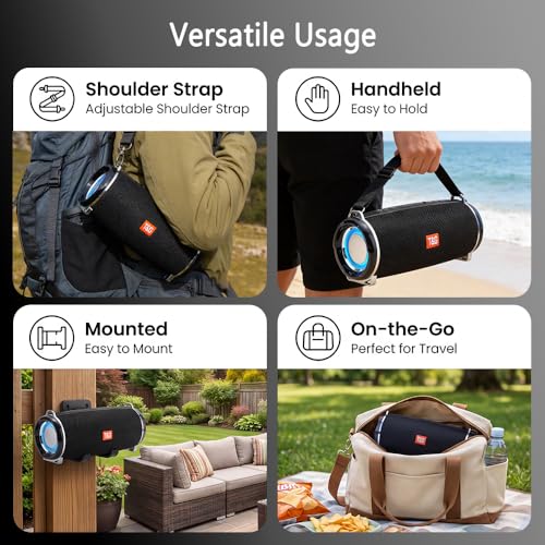 T&G Portable Bluetooth Speaker with Strap, IPX5 Waterproof Outdoor Radio | 12H playtime, TWS pairing, 20W Peak Loud clear sound, FM radio, TF/ USB.Travel Speaker for Gift, beach, golf,Green - color: GREEN