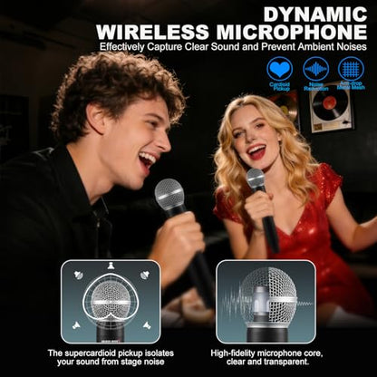Wireless Microphones Systems for Karaoke Singing with 300 FT Reception | 2.4GHz, Rechargeable Professional Wireless Handheld Microphones with Receiver for Karaoke DJ Church Party Speaking Classroom