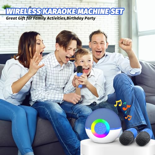Mgaolo Mini Karaoke Machine for Kids Adults,Portable Bluetooth Speaker with 2 Wireless Microphones,Gift Toys with MP3 Player for Boys Girls 3-12 Year Old Birthday Family Home Party Present (Blue) - color: Blue 2mic
