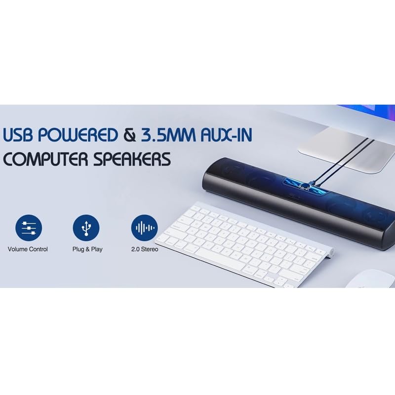 Computer Speaker Soundbar Wall Mountable Wired PC Speakers Sound Bar Powered with Volume