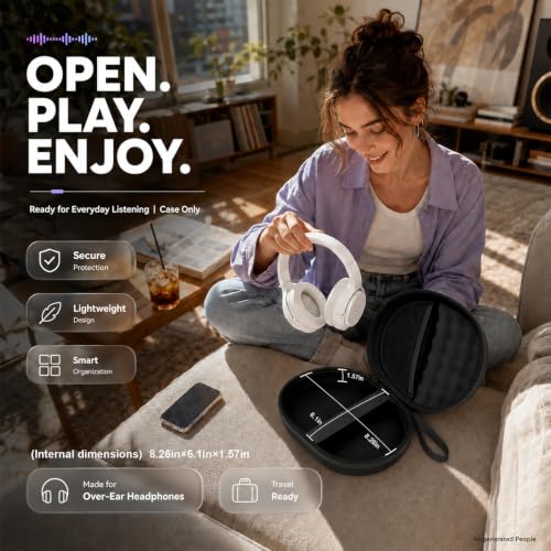 Hard Headphone Case for JBL Tune 770NC/510BT/720BT/520BT/670NC | Wave Foam, Elastic Strap, Soft Lining, Mesh Pocket, Carry Handle, Folded Headphone Storage, Black, Case Only - color: Black