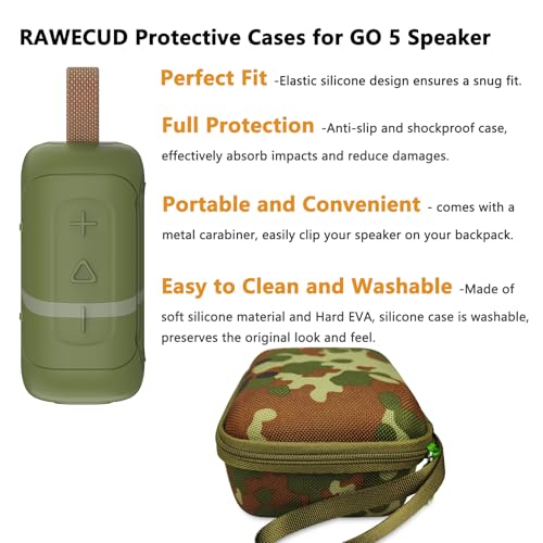 Protective Case for JBL Go 5 Portable Bluetooth Speaker | Accessories Hard Carrying Case and Silicone Cover with Metal Carabiner (Squad Case) - color: Squad Case