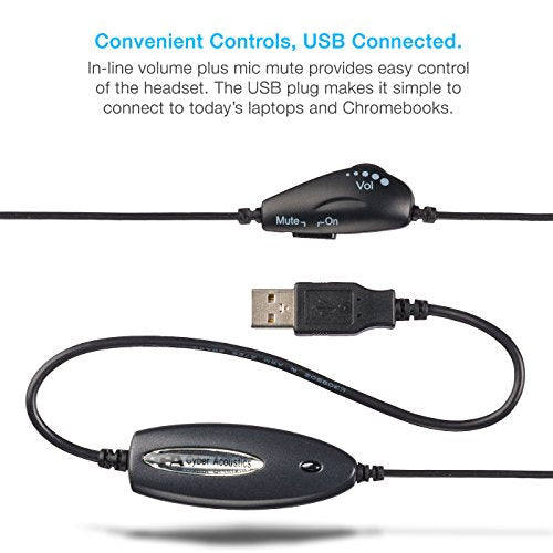 Cyber Acoustics AC-840 Mono USB Headset with Comfortable All-Day Fit | Great for Call Centers, Education and Office Use, Lightweight Build, Clear Audio