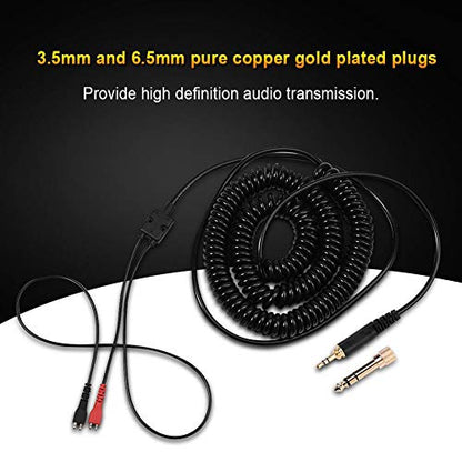 Zerone Coiled Headphone Cable with 3.5MM and 6.5MM Plug, Replacement Coiled Spring Stereo Audio Cable for HD25/560/540/480/430/250 Headphones