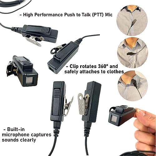 MaximalPower Clear Coil Tube Earbud Headset earpice with PTT Mic for HYTERA HYT Radio with Kevlar Reinforced Cable 2-Pin with Screw