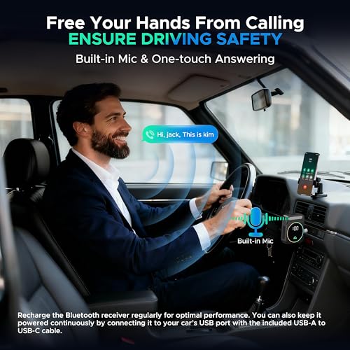 Acer Gadget Bluetooth Receiver for Car, 3.5mm AUX Bluetooth Car Adapter | Wireless Audio Receiver for Home Stereo/Wired Headphones, Hands-Free Call, 16H Battery, Noise Cancelling, Dual Pairing, Black