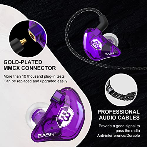 BASN Bsinger Pro in Ear Monitor, Dual Drivers MMCX IEM Earphones (Purple) | HiFi Wired IEM Earbud,Portable Case,Ergonomic Fit Headphone,Two 4.9ft Detachable Cables,for Beginner Musician,Singer,Drummer - color: Purple