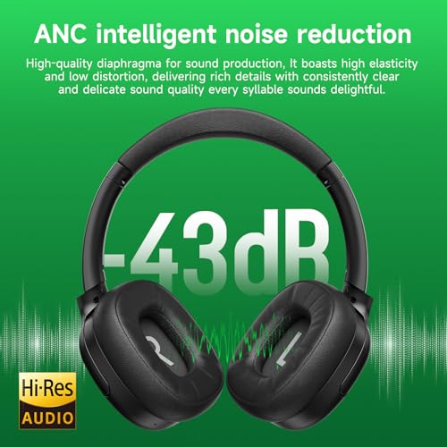 Hybrid Active Noise Cancelling Headphones, Wireless Over Ear Bluetooth | 50H Long ANC Playtime, Rotatable and Foldable, HiFi Audio Deep Bass, Customized EQ via APP, Transparency Mode - color: Black