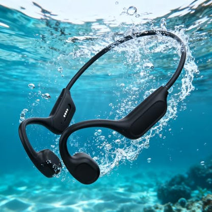 Swimming Headphones - Bone Conduction Bluetooth 6.0 Open Ear Sports Headset, IP68 Waterproof Built-in MP3 Player 32G Memory, for Running, Cycling (Black)