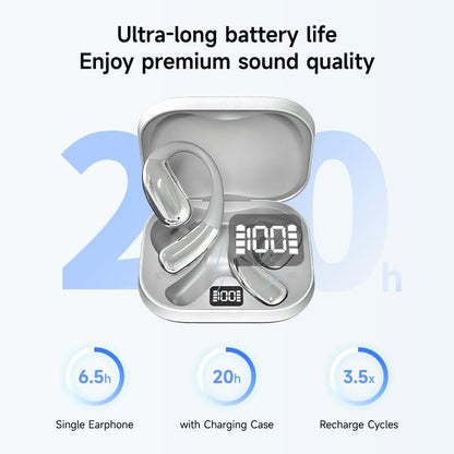 A51 Open Ear Headphones, True Wireless Earbuds with Mic & Earhooks | Deep Bass Sound, 20H Playtime & Digital Display, AI Clear Calls, Secure Comfortable Fit - Running, Sport, Meeting (Silver) - color: Silver