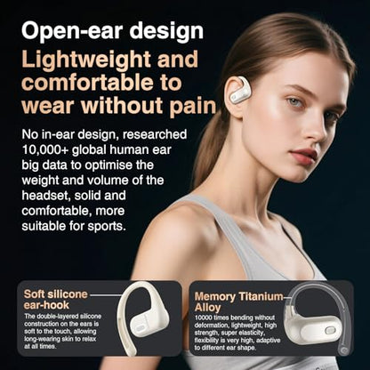 Open Ear Headphones,Silicone Ear Hanger,360-Degree Panoramic Sound,Air Conduction, LED Display,IPX7 Waterproof, Wireless Earbuds for Meeting, Driving,Traveling (Black)